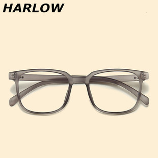 磨砂灰色眼镜框男女潮圆脸镜框，男可配镜片超轻复古tr90近视眼镜架