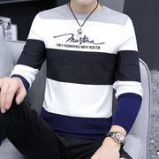 长袖t恤男士针织衫春秋季韩版薄款毛衣男装，潮流个性打底线衫衣服