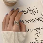 韩版S925银甜美花朵戒指女复古时尚镂空花瓣个性开口指环食指戒潮