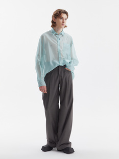 focuslab水湖蓝透视造型，网纱长袖衬衫宽松质感，高级小众衬衣男女