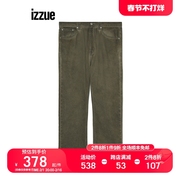 izzue男装牛仔长裤，2022冬季复古街头宽松直筒裤6101f2j