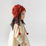 儿童帽子秋冬款2024女童宝宝毛线帽红色女孩针织帽护耳帽冬季