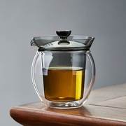 双层玻璃盖碗高级泡茶杯大号不烫手三才单个手抓茶碗功夫茶具套装