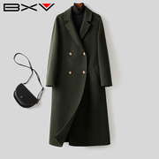bxv暗绿色双面羊绒大衣女，中长款2023秋冬廓形宽松双面呢外套