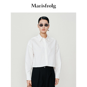 无压力系列玛丝菲尔时尚气质简约短款抽绳束腰设计白色衬衫女