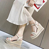凉鞋2024年女韩版夏季一字带，高跟鞋时装坡跟鱼嘴舒适罗马鞋女