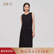 OVV2023秋冬女装黄金羊毛经典无袖针织连衣裙优雅小黑裙