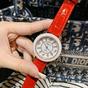  蒂米妮韩版白色真皮表带士手表女潮流时尚石英皮带国产腕表
