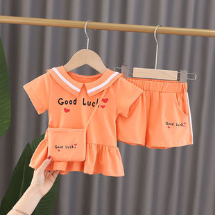 宝宝夏季套装2024洋气，女童短袖短裤两件套1-3岁婴儿亲子衣服