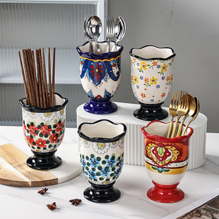波兰风陶瓷筷子笼厨房置物架，高颜值沥水筷子筒家用叉收纳盒
