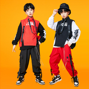 儿童爵士舞演出服装幼儿园男童嘻哈hiphop街舞走秀潮服马甲三件套