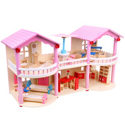 木制过家家双层娃娃屋房子女孩公主小别墅模型仿真家具套装玩具