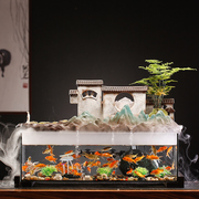 创意生态玻璃鱼缸循环流水摆件盆景乌龟金鱼缸客厅桌面家用水族箱