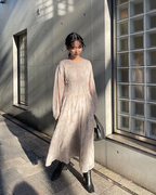 松本惠奈设计师款气质乔其纱雪纺V领刺绣花朵连衣裙灯笼长袖长裙