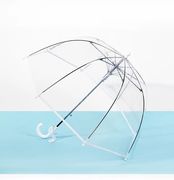 儿童抗风纯色长柄透明雨伞，拱形可爱小透明伞童伞大小款可做亲子伞