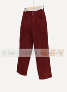 199乌系列 酒红色条绒裤全棉高腰奶奶裤 百搭长裤 