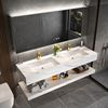 现代岩板一体浴室柜组合双盆洗手台池卫生间大尺寸落地双人洗手盆