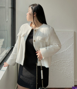 韩国大(韩国大)码女装，2023冬装时尚无领金属扣时尚淑女短款外套特