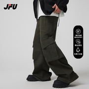 JFU 美式高街工装长裤子男生牛仔裤男宽松直筒阔腿春秋季复古潮牌