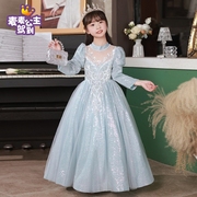 迪斯尼公主裙女童主持人礼服高级感人鱼姬蓝色连衣裙钢琴演讲比赛