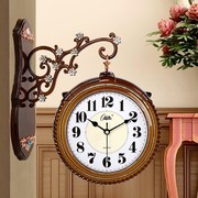 康巴丝双面挂钟欧式客厅两面装饰墙壁钟创意艺术静音时钟家用挂表