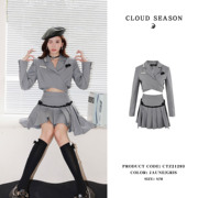 cloudseason玫瑰短裙半身裙女2022秋季设计感小众西装百褶裙套装