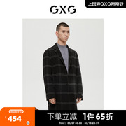 GXG男装 商场同款极简系列黑色格子时尚长大衣 2022年冬季