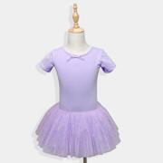 儿童舞蹈服夏季短袖女童，六一演出服纱裙蓬蓬裙，练功服芭蕾舞裙紫色