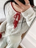 纯元韩版白色镂空开衫，红色边系带新年圆领，薄款开衫甜美收腰针织衫