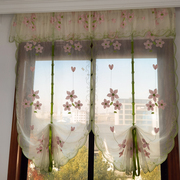 田园刺绣窗纱帘厨房窗帘罗马帘，扇形提拉帘，魔术贴阳台卧室隔断飘窗