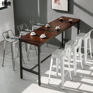 定制工业复古铁艺吧台桌椅组合简约实木酒吧椅，吧台椅靠背家用高脚