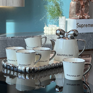 冷水壶套装家用客厅水杯具高级感陶瓷，茶壶茶杯大容量凉水壶耐高温
