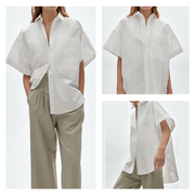 西班牙单白色(单白色)衬衫，女士外穿设计感夏季简约短半袖宽松气质休闲上衣