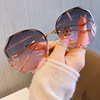 2024无框切边墨镜，女韩版潮浅色网红复古大框防紫外线太阳眼镜