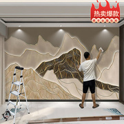 新中式轻奢山脉浮雕电视，背景墙壁纸艺术山水，沙发壁画抽象复古墙布