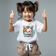 儿童短袖t恤卡通小兔子图案，男童夏装纯棉，半袖女童宝宝白色上衣潮t