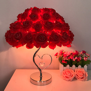 水晶台灯创意婚庆婚房红色陪嫁卧室床头灯，台灯欧式玫瑰花结婚礼物
