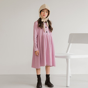 2020秋冬韩版童装女童长袖毛衣裙(毛，衣裙)中大童娃娃领毛织拼接衬衣裙