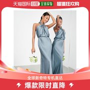 香港直邮潮奢 ASOS 女士Bridesmaid 设计缎面褶皱挂脖蓝色长款连(