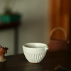 粗陶粉引竖纹浅口公道杯景德镇纯手工茶具白色复古开片可养分茶器