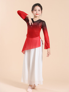 六一儿童古典舞服演出服女童中国舞练功服身韵纱衣飘逸女红色表演