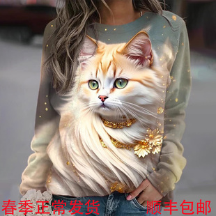 卫衣女时尚潮流女士卫衣3d印图卡通猫咪图案跨境欧美香港