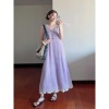 紫色镂空针织无袖背心连衣裙女夏季韩系少女感今年流行漂亮套装裙