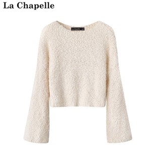 拉夏贝尔/La Chapelle秋冬法式短款毛毛针织衫气质喇叭袖毛衣