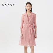 LANCY/朗姿2023夏季薄款中长款风衣两件套内搭蕾丝连衣裙女