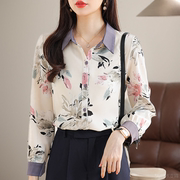 春秋季印花长袖衬衫女韩版修身洋气，大码雪纺衫，女士打底衫衬衣