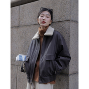 觅定羊羔毛皮衣外套女秋冬款设计感韩系小个子短款厚毛绒夹克上衣