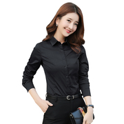 黑色衬衫b女2023年春秋长袖职业，衬衫韩版修身免熨烫气质大尺码商