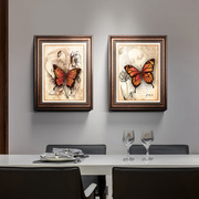 客厅装饰画美式复古挂画蝴蝶，卧室壁画二联，餐厅玄关墙画欧式油画