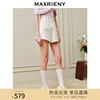 商场同款maxrieny精致复古高腰，钻饰白色牛仔短裤修身显瘦热裤